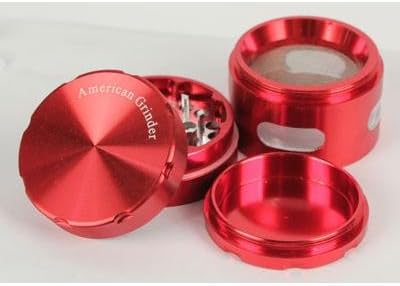 Four Piece 2.0" NEW American Grinder Red Four Piece Herb, Spice or Tobacco Pollen Grinder W/chamber Window