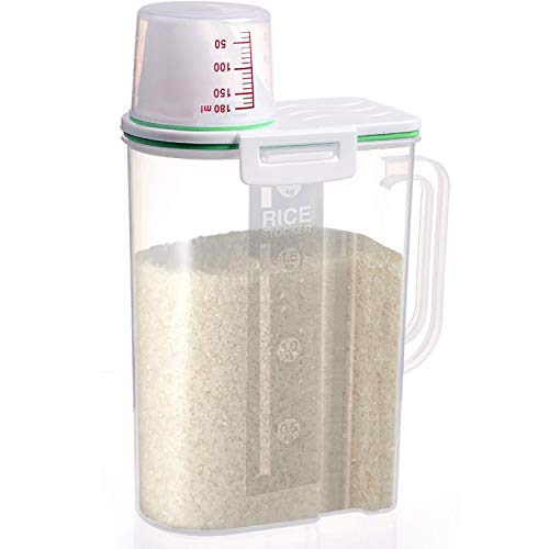 Airtight Rice Storage Container BPA Free 5lb Capacity Cereal Storage Bin with Measuring Cup for Kitchen Storage Organization(Green)
