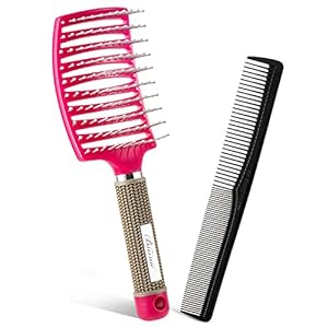 Curved-Vent-Brush-and-Hair-Detangler-Professional-Styling-Hair-Brush-for-Men-Women-Vented-Hair-Brushes-for-Faster-Blow-Drying-Suitable-for-Long-Thick-Curly-Wet-Hair-Rosy Curved Vent Brush and Hair Detangler, Professional Styling Hair Brush for Men Women, Vented Hair Brushes for Faster Blow…