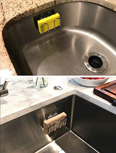 Adhesive Sponge Holder Sink Caddy for Kitchen Accessories, SUS304 Stainless Steel Rust Proof Water Proof, No Drilling
