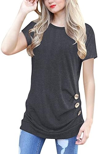 VAYAGER Short Sleeve Long T Shirts for Womens with Round Neck Loose Design Cute Top Black L