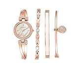 Anne Klein Rose Goldtone Crystal Bangle and Watch Set