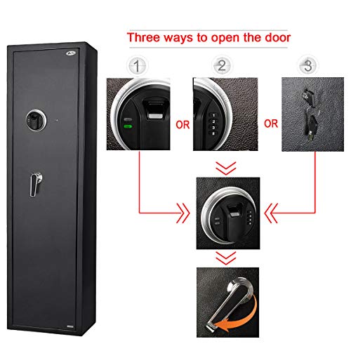 Moutec Large Biometric Rifle Gun Safe, Quick Access Fingerprint Rifle Gun Safe, 5-Gun Metal Rifle Gun Security Cabinet for Rifle with/Without Scope with Separate Pistol/Handgun Lock Box