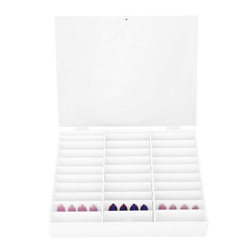 Wandisy Nail Art Display Storage Box with 64 Grids, Fake Nail Display Case Holder Organizer Transparent Container Case Set for Craft, Embroidery, DIY Nail Art, Jewellery, Beads and Diamonds(White)