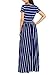 Lovezesent Women's Casual Loose Navy Striped Maxi Dresses Summer Short Sleeve High Waist Pleated A Line Long Dress Large