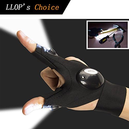 Fishing Gloves, HoFire LED Flashlight Magic Strap Fingerless Gloves with 2 LED light for Repairing in Darkness Places, Fishing, Camping, Hiking and Outdoor Activities (Right Hand)
