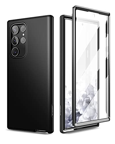 SURITCH for Samsung Galaxy S22 Ultra Case, Built-in Screen Protector for Samsung S22 Ultra 5G Case Full Body Protection Shockproof Rugged Bumper Silicone Phone Protective Cover 6.8 Inch - Black