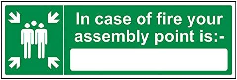 V Safety In Case Of Fire Your Assembly Point Is: Sign - 450mm x 150mm - Self Adhesive Vinyl