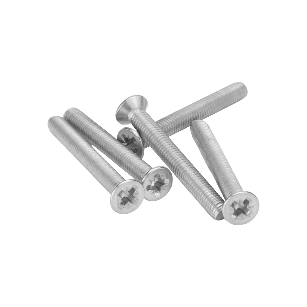 M6 (6mm x 50mm Incl Head) Pozi Countersunk Machine Screws - A2 Grade Stainless Steel (Pack of 10)