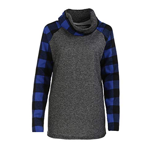 Women\'s Cowl Neck Plaid Sweatshirts Long Sleeve Casual Raglan Shirt Pullover