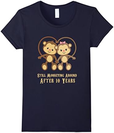 Womens 10th Wedding Anniversary T Shirt - 10 Years Vintage Gift Large Navy