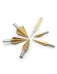 JESTUOUS   Juego de 5 brocas de taladro con revestimiento de titanio HSS, 2 flautas y 3 vástagos laterales con punzón central automático, múltiples agujeros, 50 tamaños