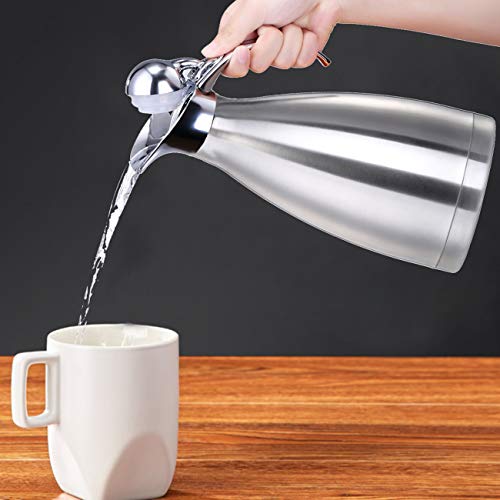 68 Oz Vacuum Insulated Stainless Steel Thermal Carafe - Double Wall Stainless Steel Thermos - Coffee/Tea Carafe - Beverage Dispenser - Keep Hot/Cold - 2L (Silver) - Thumbnail 6