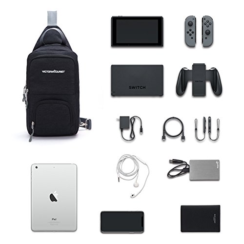 Victoriatourist WANDF Switch Travel Bag, for Nintendo Switch Console, Dock, Joy-Con Grip & Switch Accessories, Protective Storage Sling Backpack Shoulder Bag for Nintendo Switch and iPad (black5008-2)