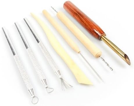 Set (7Pcs) of Pottery Tools Stainless steel Wood Handle, Clay Sculpting Set Wax Carving Pottery Tools and Supplies Shapers Polymer Modeling Craft Needs, 7-Piece Professional Set