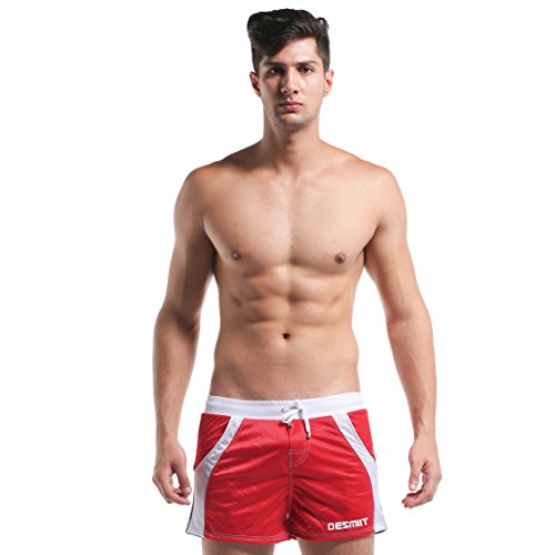 DESMIIT Men's Mesh Short With Pocket Red US Large Asia XXL Waist:36-38"