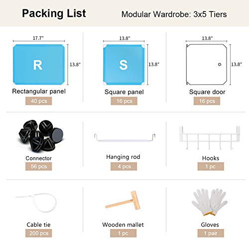 GEORGE&DANIS Portable Wardrobe Plastic Modular Closet Organization Customizable Cube Storage Organizer Bedroom Armoire Dresser, Black, 2 Hangers & 9 Cubes