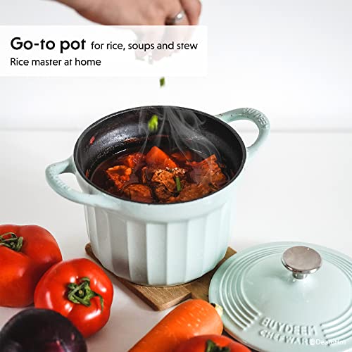 BUYDEEM 1.9 Quart Enameled Dutch Oven, Pleated Cast Iron Dutch Oven