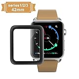 Apple Watch 42mm Screen Protector, Amoner iWatch Tempered Glass Screen Film [Full Coverage][2.5D Curved Edge] for 42mm iWatch Series 3/2/1 （Black）