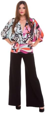 analili Women's Macy Abstract Print Cross Over Top Turquoise, Pink and Black XS