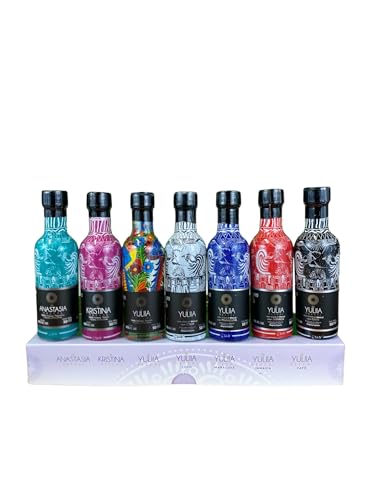 YULIIA Kit Estuche con 7 Botellas a Base de Mezcal - Incluye Espadín, Tepeztate, Tobalá y Sabores Maracuyá, Coco, Café y Jamaica, 50ml c/u