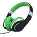 rockpapa HS20 Wired Kids Headphones for School, Foldable Lightweight Boy Girl Headphones with Microphone & 3.5mm Jack for 3-15 Year Old for Airplane Tablet Phones Black Green