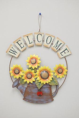 Metal Garden Sunflower Welcome Sign Hanging Bird Flower Yard Fence Door Decoration