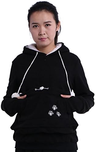 SAiANKE Women Fleece Hoodies Pet Holder Cat Dog Kangaroo Pouch Carriers Pullover