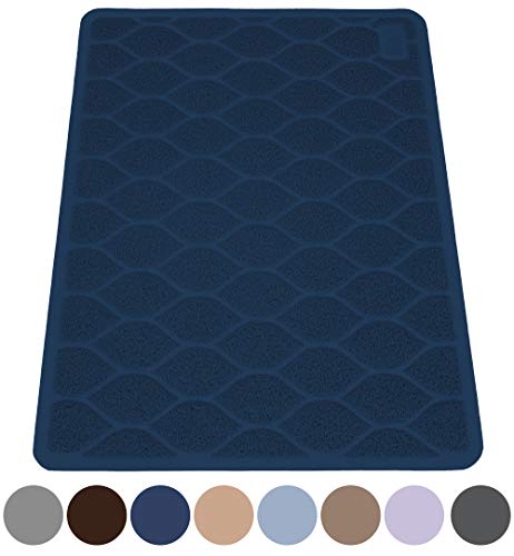 MIGHTY MONKEY Premium Cat Litter Trapping Mats, Phthalate Free, Best Scatter Control, Jumbo XL Sizes, 35 x23 inches, Mat Traps Litter, Easy to Clean, Soft on Kitty Paws, Navy