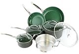 Telebrands Orgreenic 10-Piece Anodized Non Stick Kitchen Cookware Set, Green