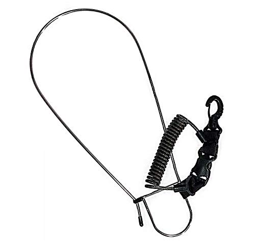 Calissa Offshore Tackle Kayak & Spearfishing Stainless Steel Fish Stringer Clip + Quick Release 36" Steel Core Lanyard+Speargun Spear Fishing Freedive Freediving Scuba Dive Diving Large Holder (Black)