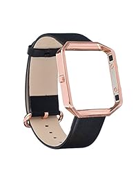 Fitbit Blaze Band, isank piel correa de Repuesto con oro rosa marco para Fitbit Blaze Smart Fitness Reloj, Negro