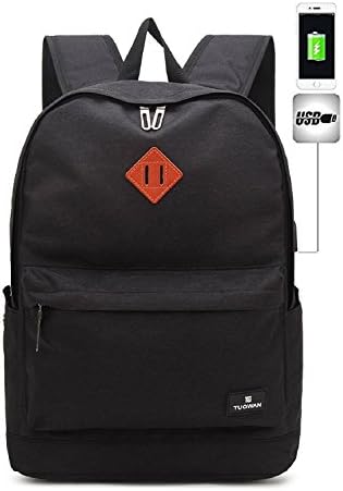 Greatan Lightweight Canvas Backpack School Bookbag 15.6 inch Laptop Rucksack Notebook Travel Bag with USB Charging Port