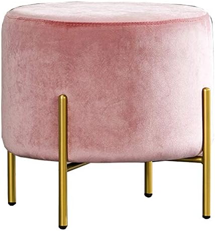 LJFYXZ Upholstered Footstool Ottoman Home shoe bench Velvet cushion Sofa stool Metal leg Bearing weight 120kg 42x42x40cm (Color : Pink)