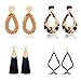 4 Pairs Set,Handmade Rattan Earrings Straw Wicker Braid Drop Dangle,Hoop Tassel Earrings for Women,Acrylic Earrings Lightweight Geometric Statement Earrings, for Women Girls (A:Black)