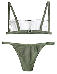 Bikini de cuello cuadrado acanalado para dama, con cierre de gancho, espalda abierta, traje de baño de 2 piezas