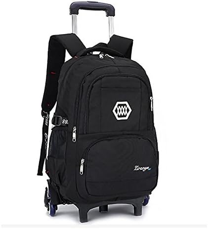 YUB School Bag with Wheels Children Backpack Rolling Bag for Boy Wheeled Backpacks Black with Six Wheels