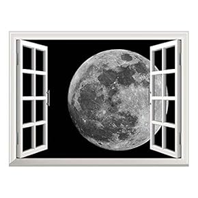 Removable Wall Sticker/Wall Mural - Full Moon Against Black Universe Space | Creative Window View Home Decor/Wall Decor - 24"x32"