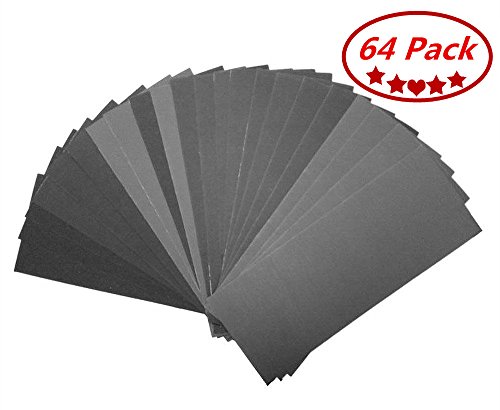 64 Pieces Wet Dry Sandpaper Assortment 400 to 3000 Grit Abrasive Paper Sheets 9 by 3.6 Inches for Wood Furniture Finishing,Automotive Sanding, Wood Turing Finishing