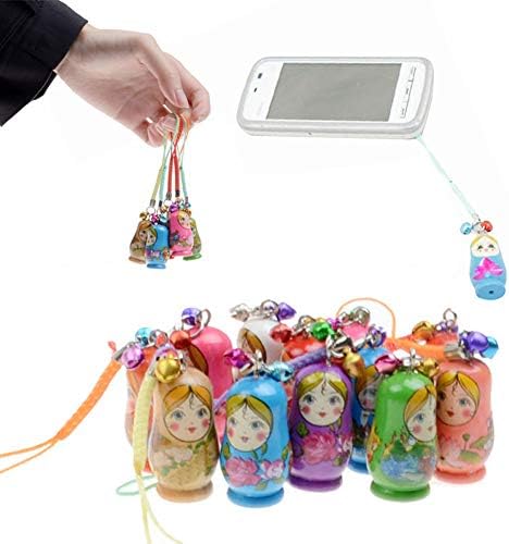 Grizack 6 Pcs/Set Matryoshka Doll Hanging Ornament With Strap Wooden Keychain Handbag Phone Accessories KidsToy Gifts