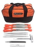 Cataumet Chainsaw Sharpening File Kit - Includes 5/32, 3/16, 7/32 Inch Round Files, Flat File, Depth Gauge, Chain Saw Wrench, No-Slip Sharpening Handle Guides, Large Field Bag
