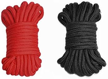 PleasantMomentsTM 33ft (10m) Restraint Long Cotton Rope - Pack of 2 (Black,Red)