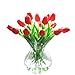 JUSTOYOU 20pcs Artificial Tulips Flower Real Touch Bridal Bouquet for Wedding Home Décor (Red)