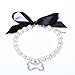 SKS PET TM Dog Cat Pearls Necklace Collar Bling Accessories Ribbon Bone Charm Pendant Pet Puppy Jewelry for Female Puppy Chihuahua Yorkie Adjustable Handmade (S, Crystal)