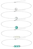 5 Pcs Single Bead Pearl Choker Necklaces for Women Simple Dainty Turquoise Gemstone Necklace for Girls