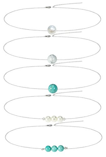 5 Pcs Single Bead Pearl Choker Necklaces For Women Simple Dainty Turquoise Gemstone Necklace For Girls