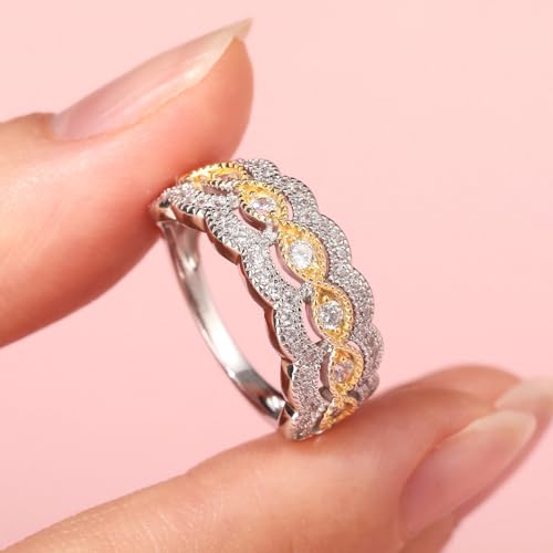 Jeulia 925 Sterling Silver Round Cut Milgrain Engagement Ring for Women Anniversary with Case