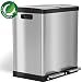 iTouchless 16 Gallon Dual Step Trash Can & Recycle, Stainless Steel Lid and Bin Body with Handle, Includes 2 x 8 Gallon (30L) Removable Buckets are Color-Coded, Soft-close and Airtight Lid
