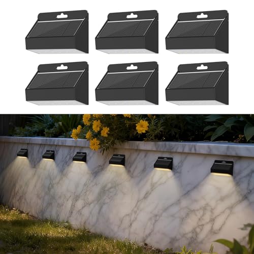 Smiling Shark Luces Solares LED Exterior, Aplique Solar Exterior IP65 Impermeable Lampara Solar de Pared para Jardín Valla Jardín Escaleras Patio Terraza, Blanco Calido (6)