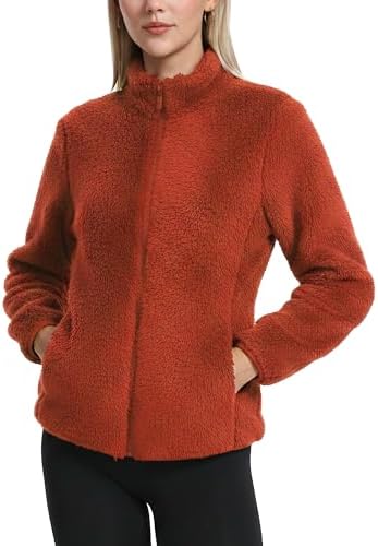 Pioneer Camp Zip Up Fuzzy Fleece Jacket for Women, Stand Collar